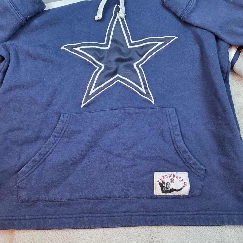 Dallas Cowboys Mitchell & Ness Hoodie Mens M Lace Up Throwback NFL Navy Blue - Picture 8 of 10
